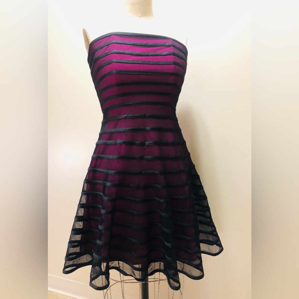 Betsy & Adam  Mesh Corset Strapless Bustier Dress